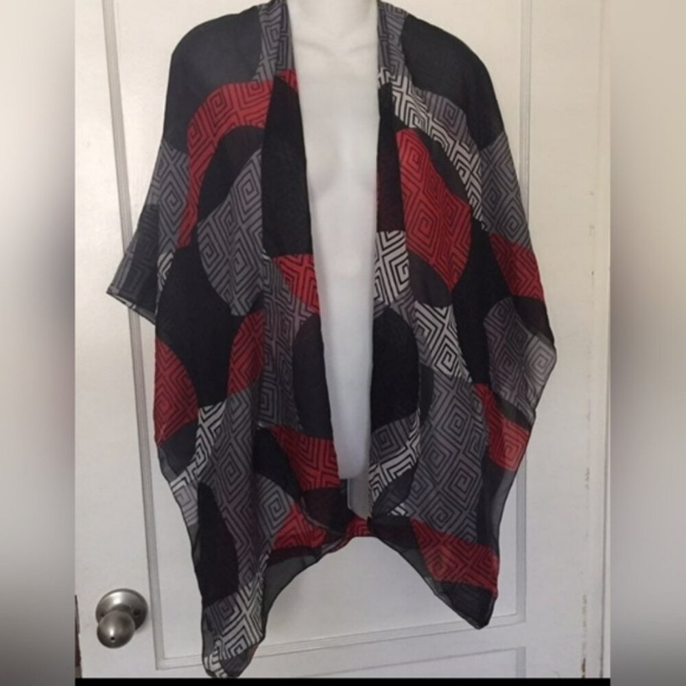 Silhouette by Lavello Kimono Wearable Scarf One Size Bold Geometric Print NWT
